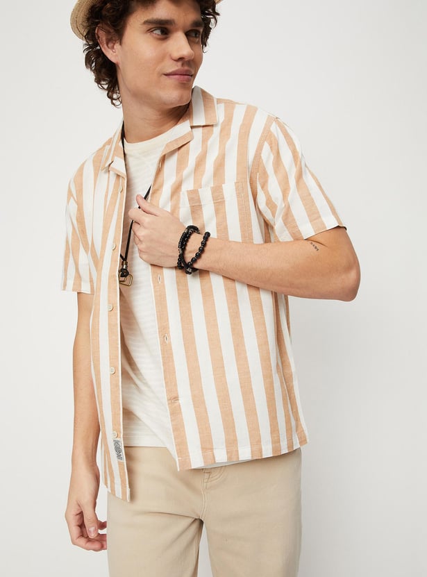 Men Striped Linen Slim Fit Resort Shirt