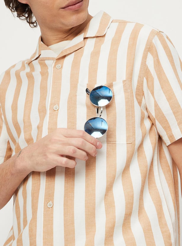 Men Striped Linen Slim Fit Resort Shirt