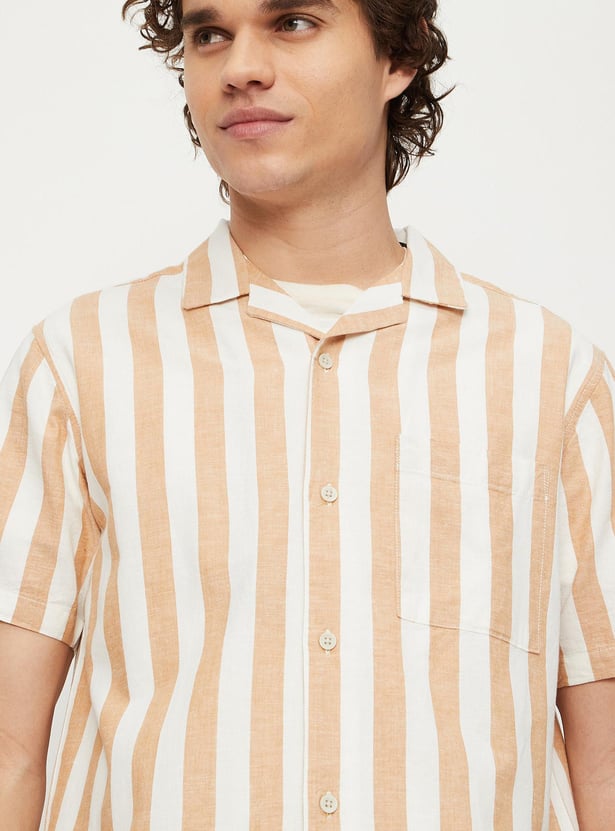 Men Striped Linen Slim Fit Resort Shirt