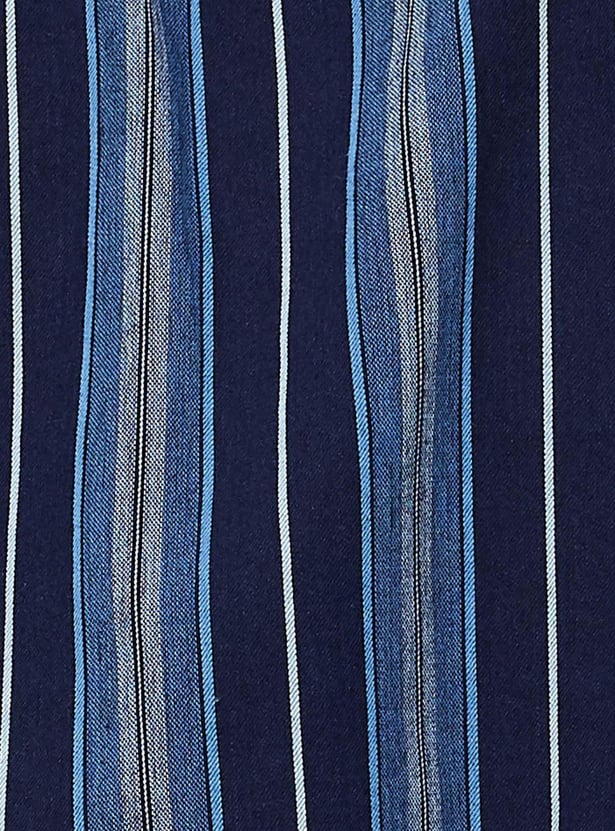 Men Indigo Striper Double Pocket Shirt
