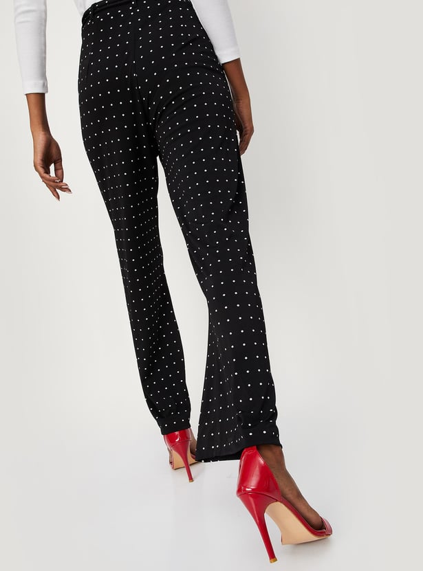 Women Polka Dot Belted Trousers
