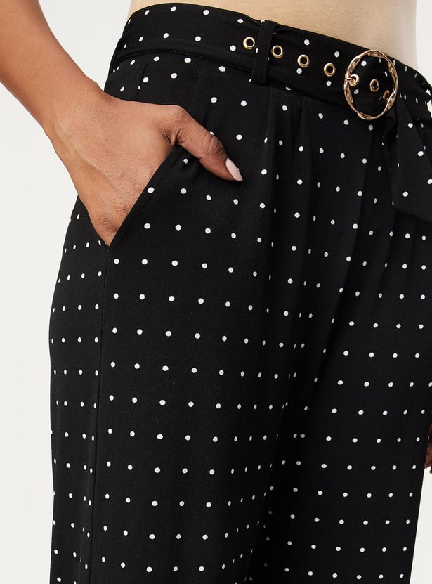 Women Polka Dot Belted Trousers