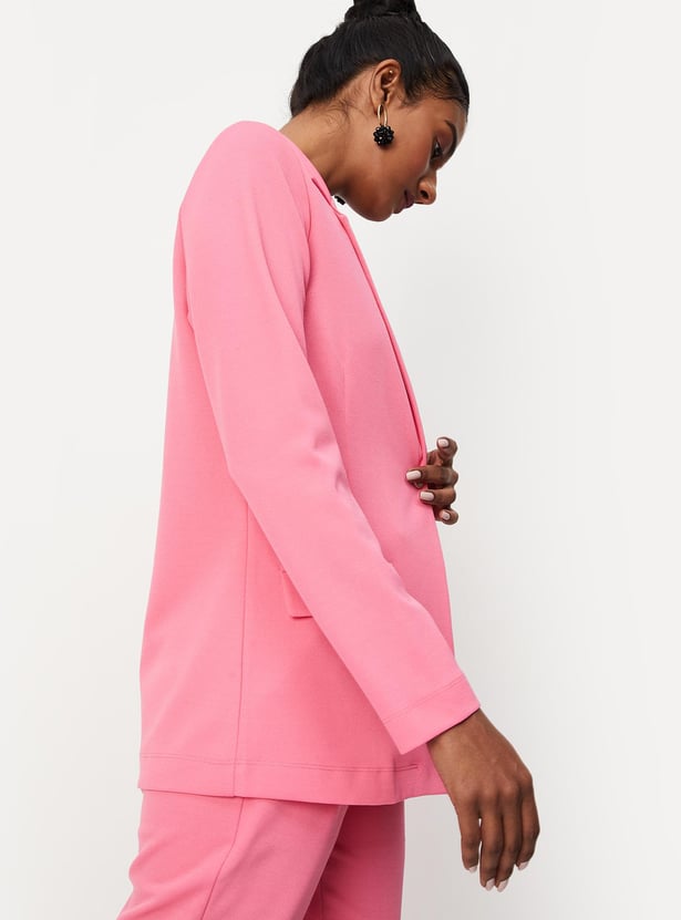 Women Solid Knit Formal Blazer