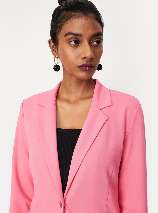 Women Solid Knit Formal Blazer