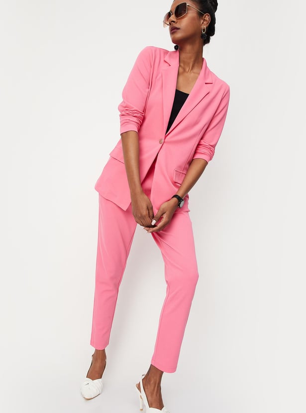 Women Solid Knit Formal Blazer