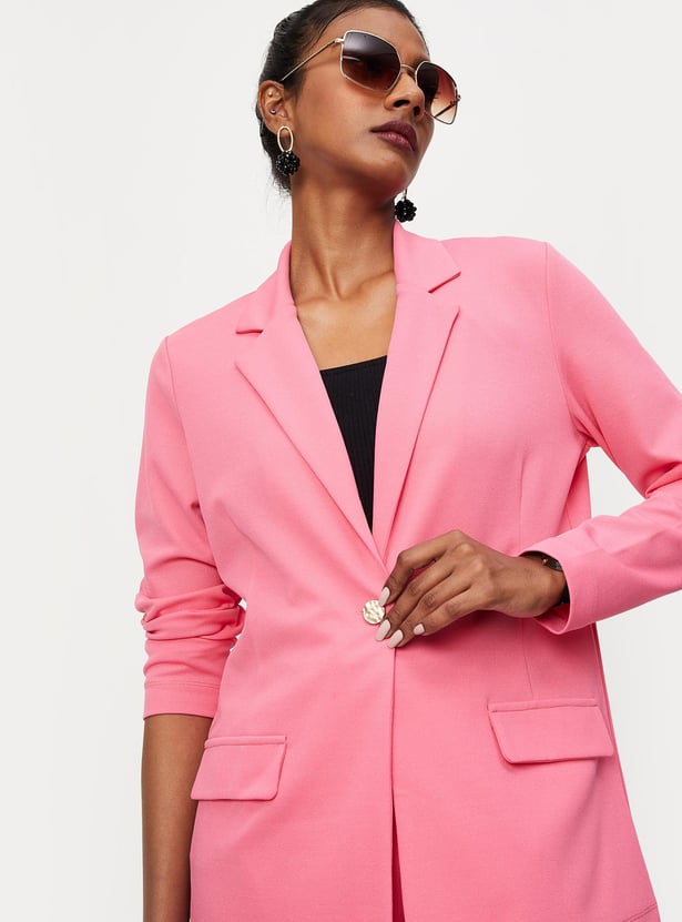 Women Solid Knit Formal Blazer