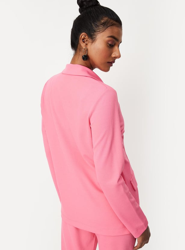 Women Solid Knit Formal Blazer