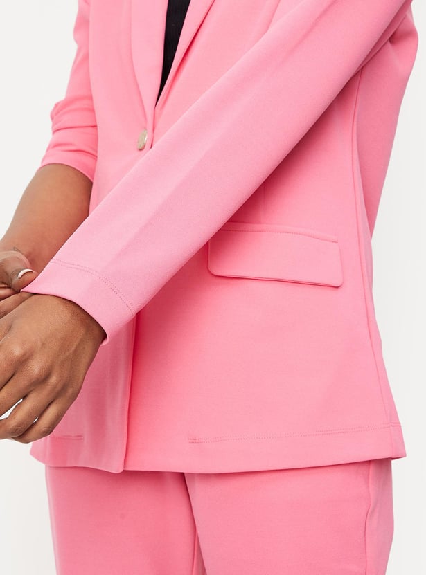 Women Solid Knit Formal Blazer