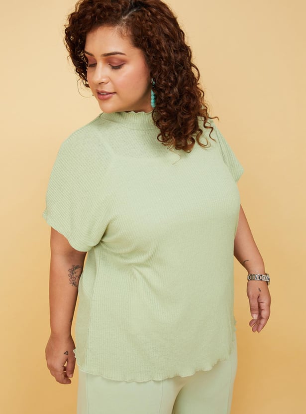Women Rib Knit High Neck Top