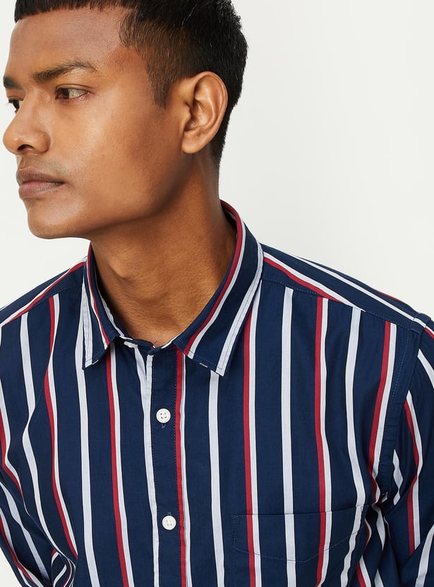 Men Striped Full Sleeves Slim Fit Smart Casual Shirt