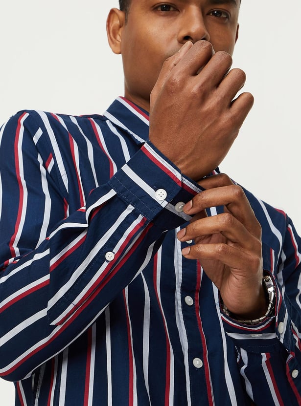 Men Striped Full Sleeves Slim Fit Smart Casual Shirt