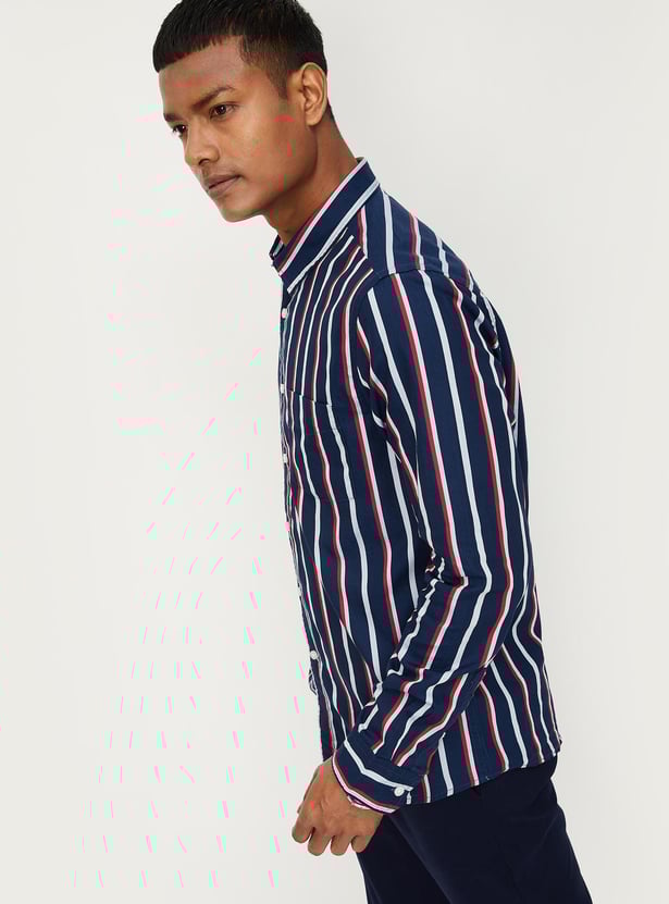 Men Striped Full Sleeves Slim Fit Smart Casual Shirt