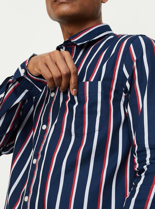Men Striped Full Sleeves Slim Fit Smart Casual Shirt