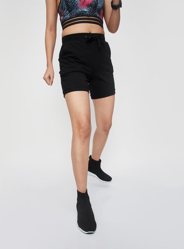 Women Solid Drawstring Waist Active Shorts