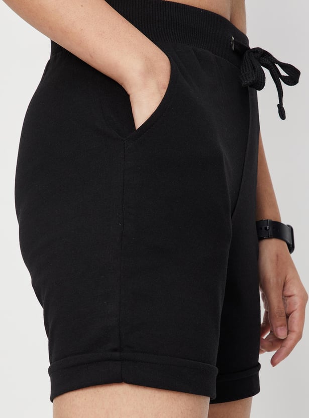 Women Solid Drawstring Waist Active Shorts