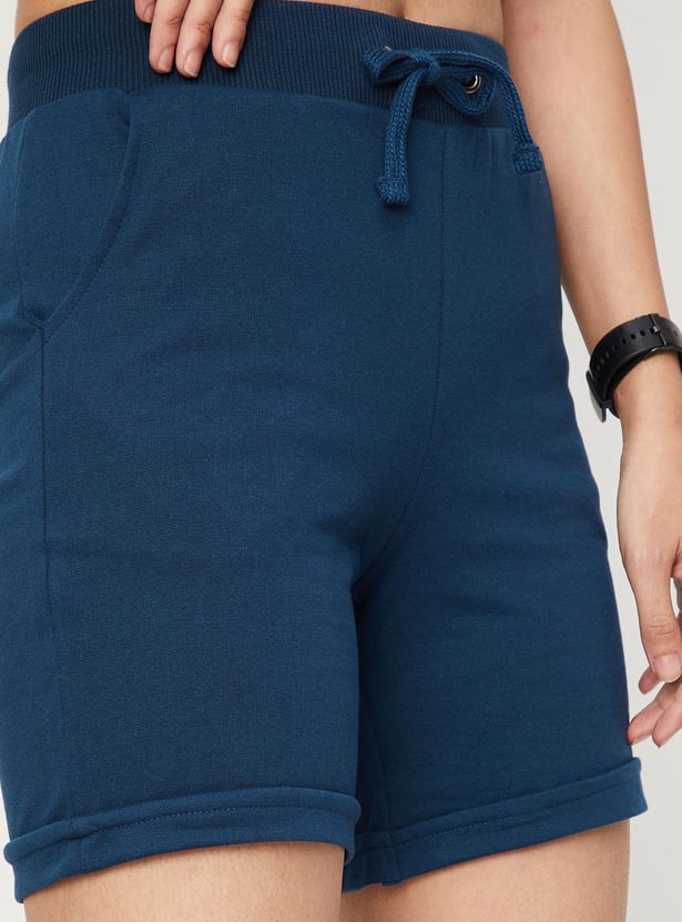 Women Solid Drawstring Waist Active Shorts
