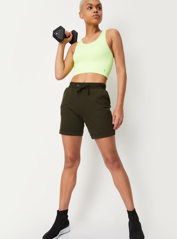 Women Solid Drawstring Waist Active Shorts