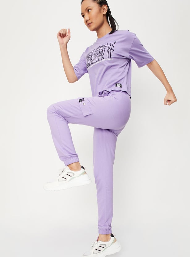 Women Solid Belted Cargo Joggers