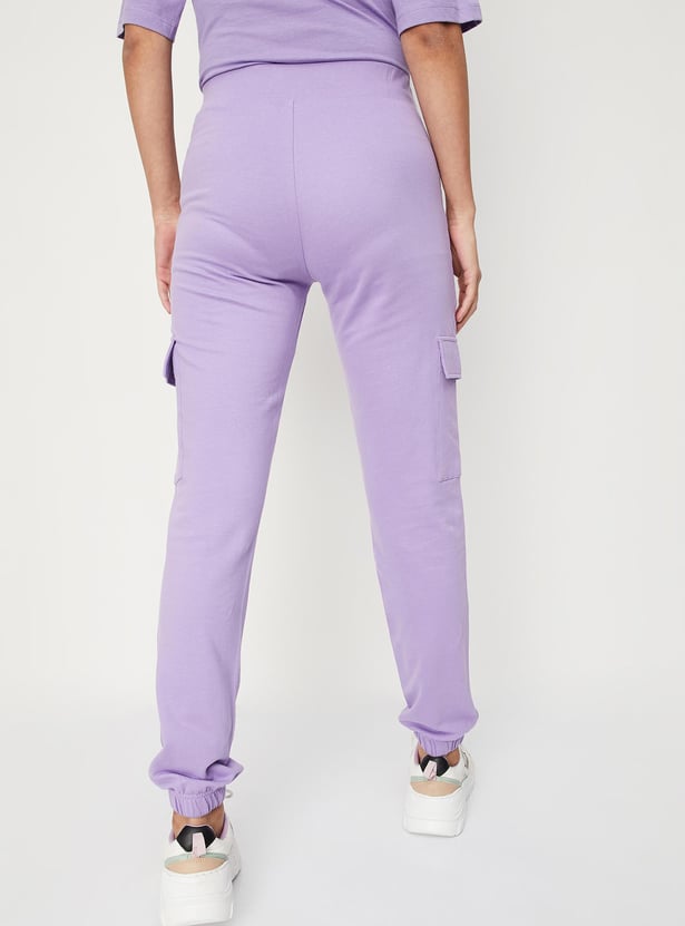 Women Solid Belted Cargo Joggers