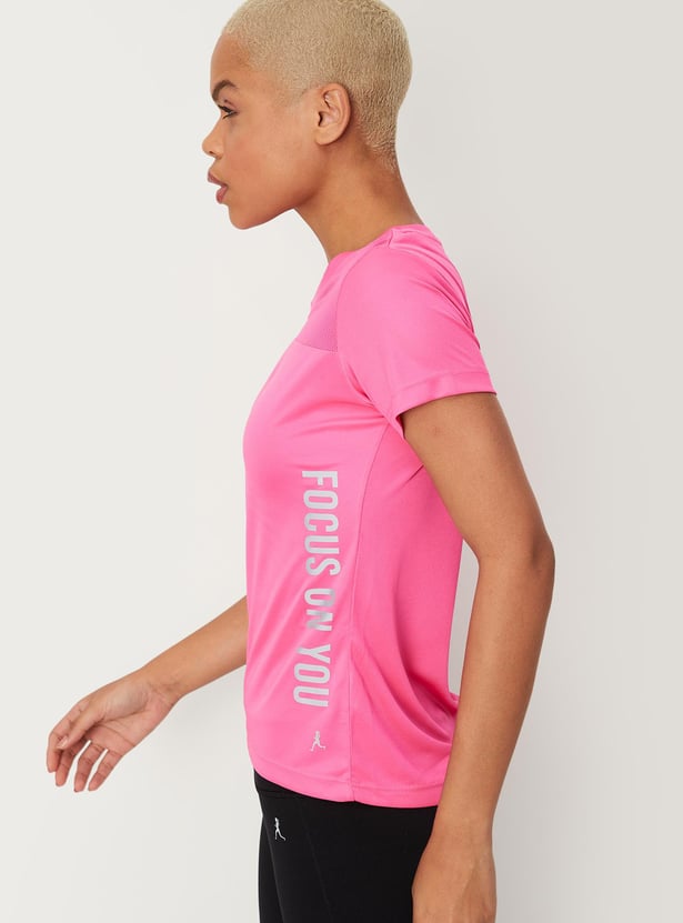 Women Printed Round Neck Sports T-shirt