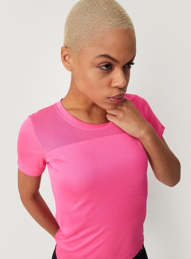 Women Printed Round Neck Sports T-shirt