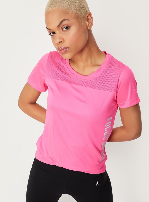 Women Printed Round Neck Sports T-shirt