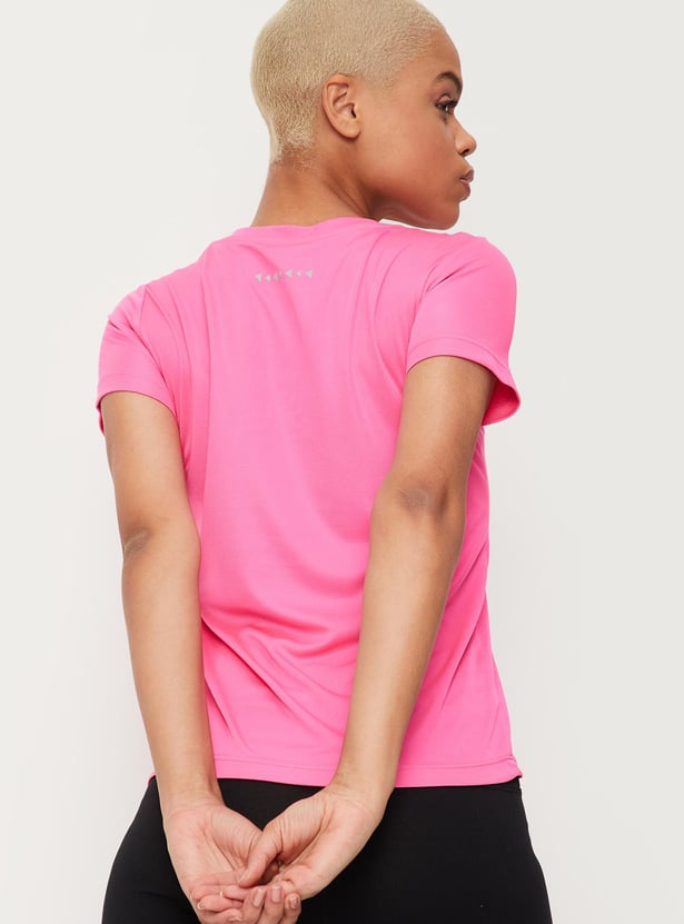 Women Printed Round Neck Sports T-shirt