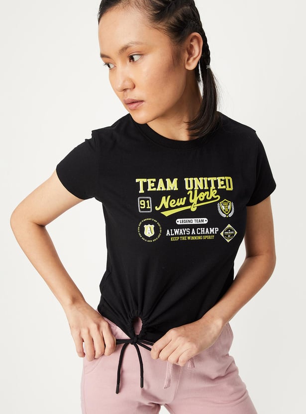 Women Graphic Printed Tie-Up T-shirt