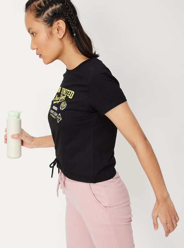 Women Graphic Printed Tie-Up T-shirt
