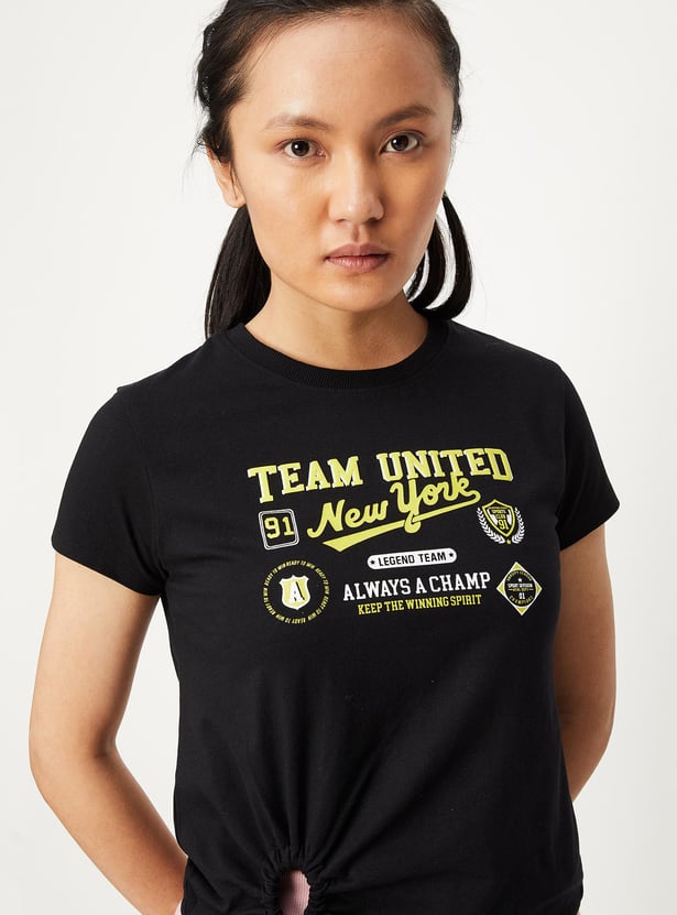 Women Graphic Printed Tie-Up T-shirt