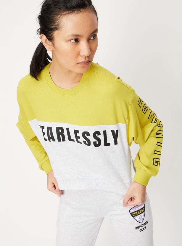 Women Typographic Printed Full Sleeves T-shirt
