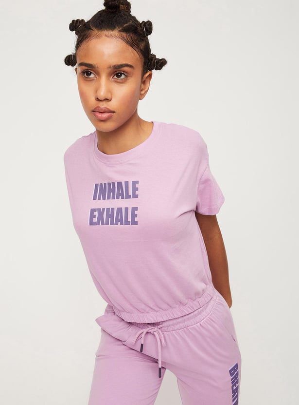 Women Printed Crop T-shirt with Elasticated Hem