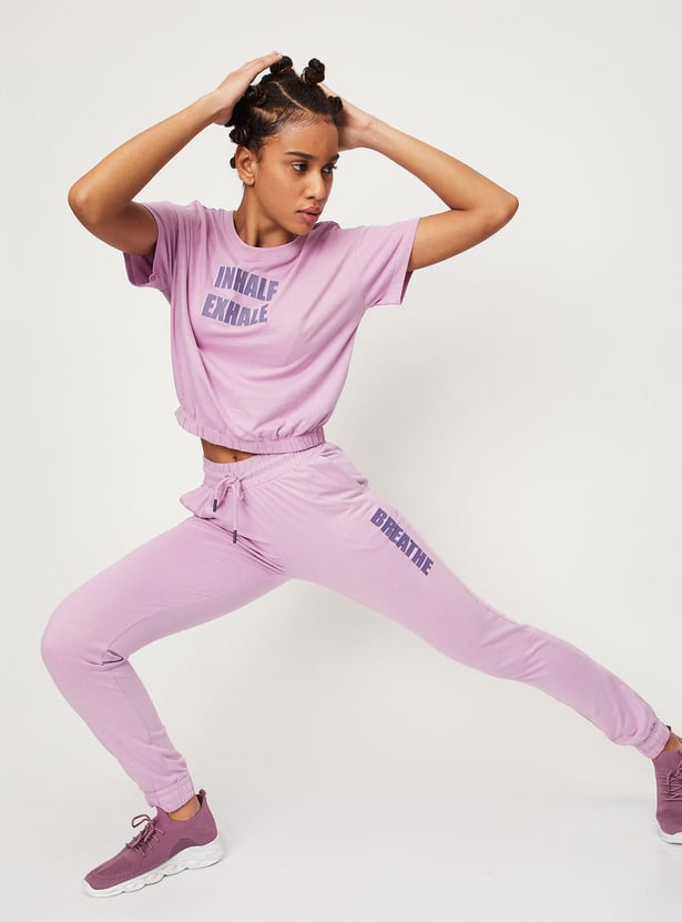 Women Printed Crop T-shirt with Elasticated Hem