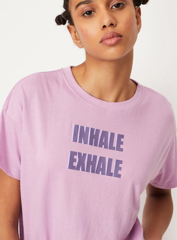 Women Printed Crop T-shirt with Elasticated Hem