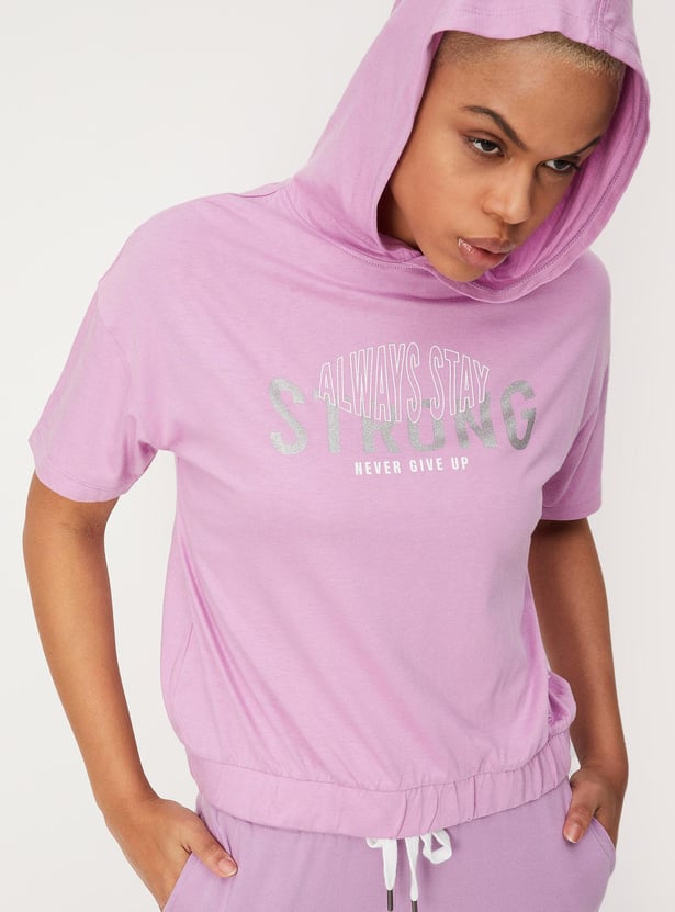 Women Printed Hooded Crop T-shirt