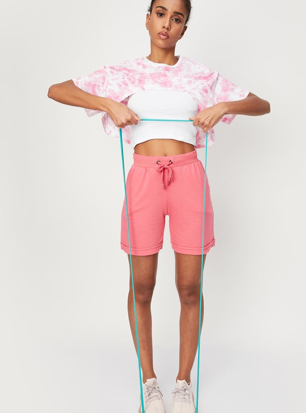 Women Cloud Printed Crop Top with Solid Inner