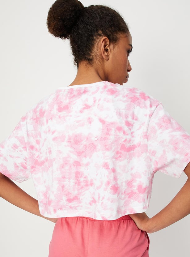 Women Cloud Printed Crop Top with Solid Inner