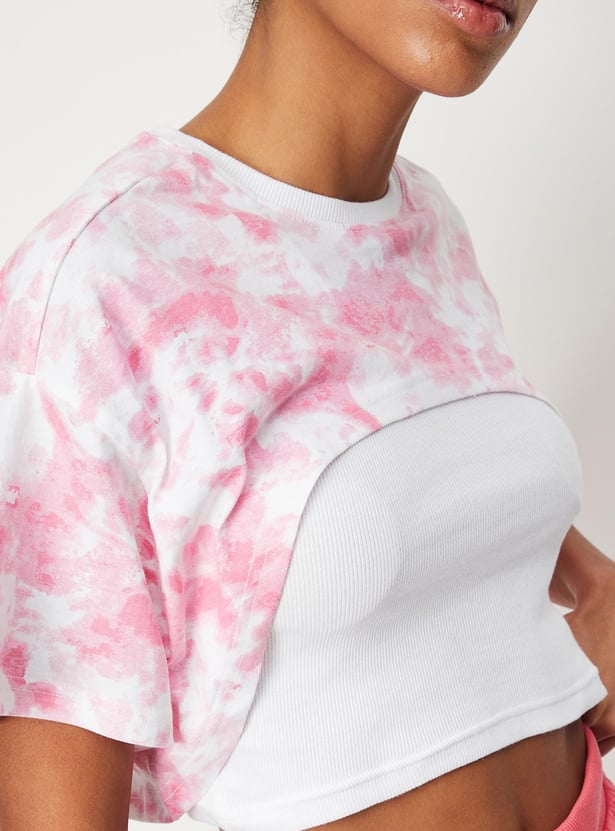 Women Cloud Printed Crop Top with Solid Inner