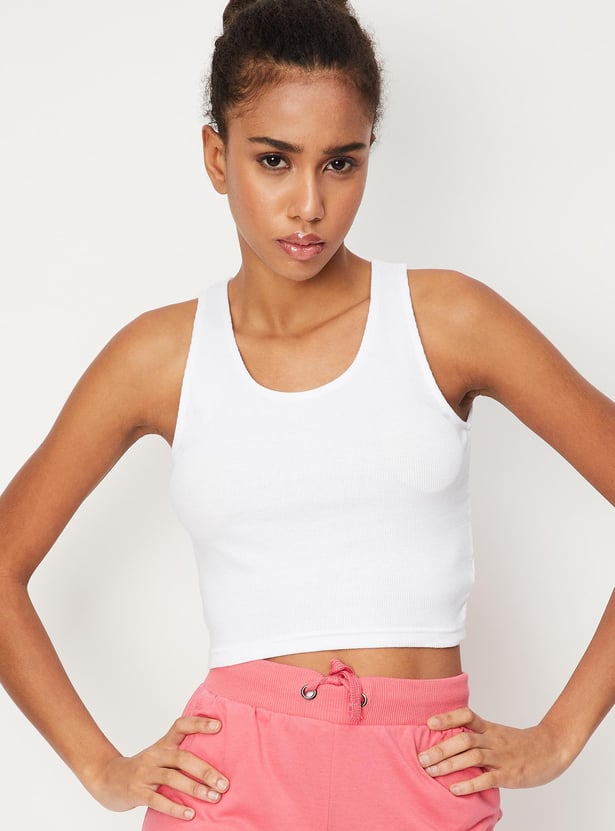 Women Cloud Printed Crop Top with Solid Inner