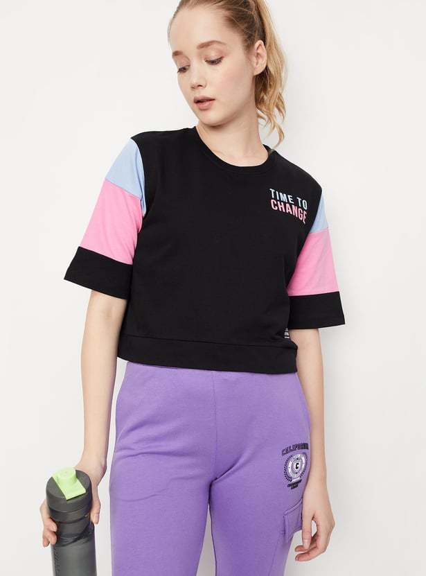 Women Colourblock Crop T-shirt