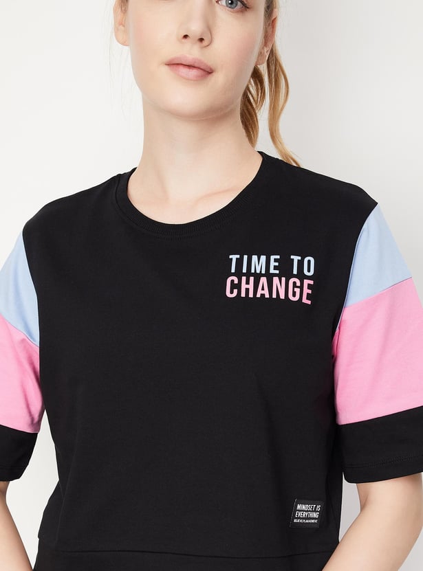 Women Colourblock Crop T-shirt