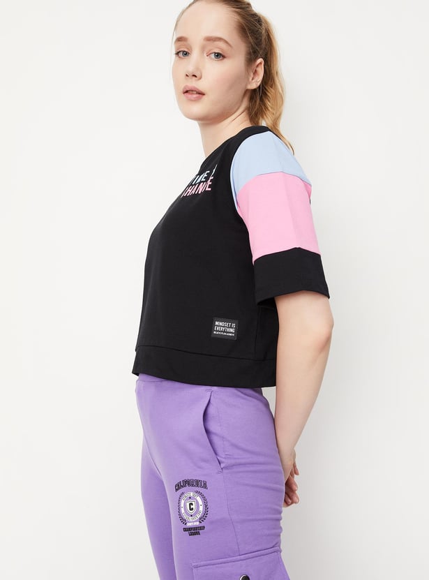 Women Colourblock Crop T-shirt