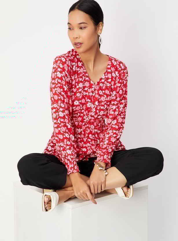 Women Printed Smocked Waist Tunic