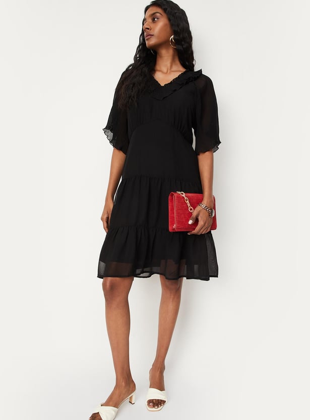 Women Pleated Tiered A-line Dress