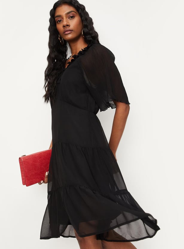 Women Pleated Tiered A-line Dress
