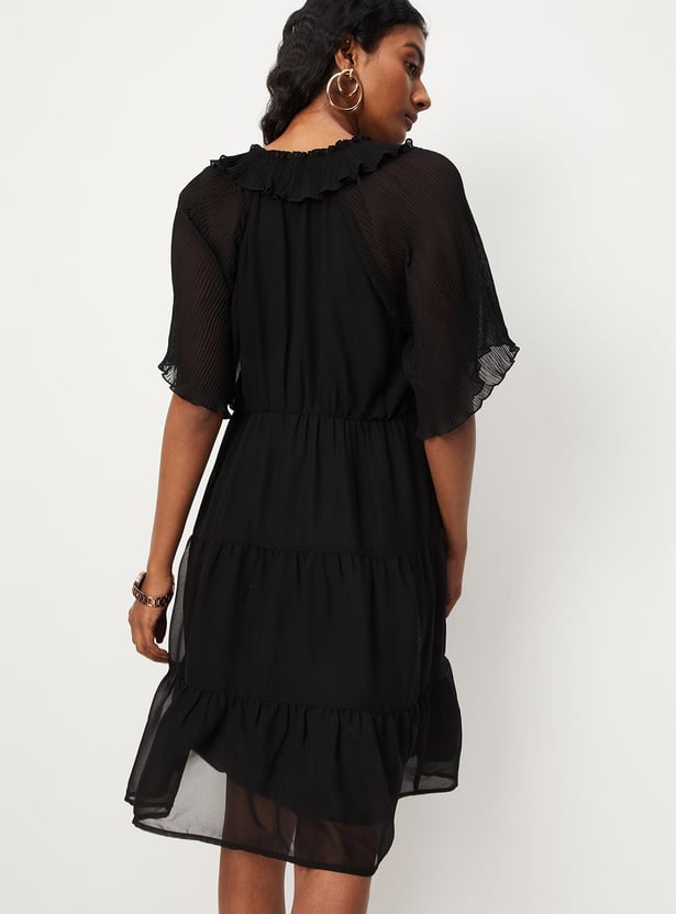 Women Pleated Tiered A-line Dress