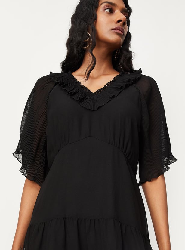 Women Pleated Tiered A-line Dress
