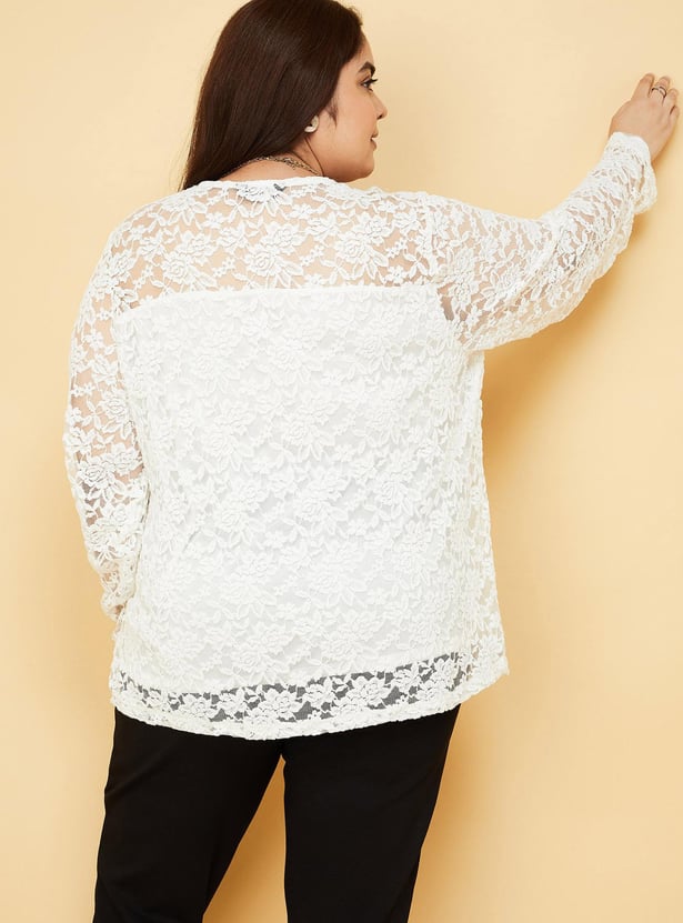 Women Lace Top with Scalloped Trim
