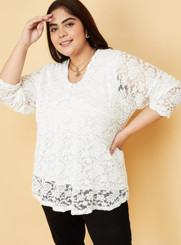 Women Lace Top with Scalloped Trim