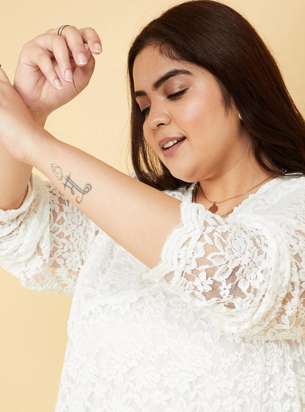 Women Lace Top with Scalloped Trim